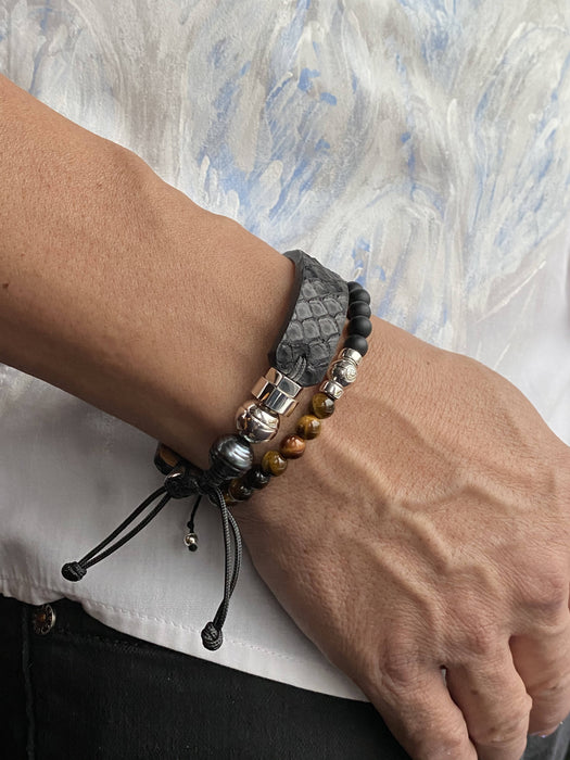 Combos de bracelets cuir de serpent python et pierres semi-précieuses