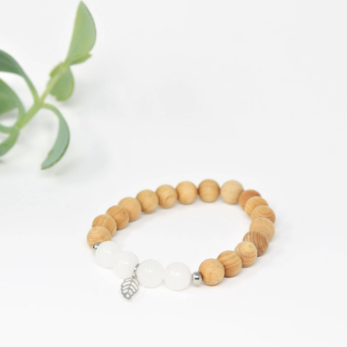 Bracelet diffuseur d'huiles essentielles pour femmes en pierres naturelles 8mm de quartz blanc, billes de bois de cèdre et inox