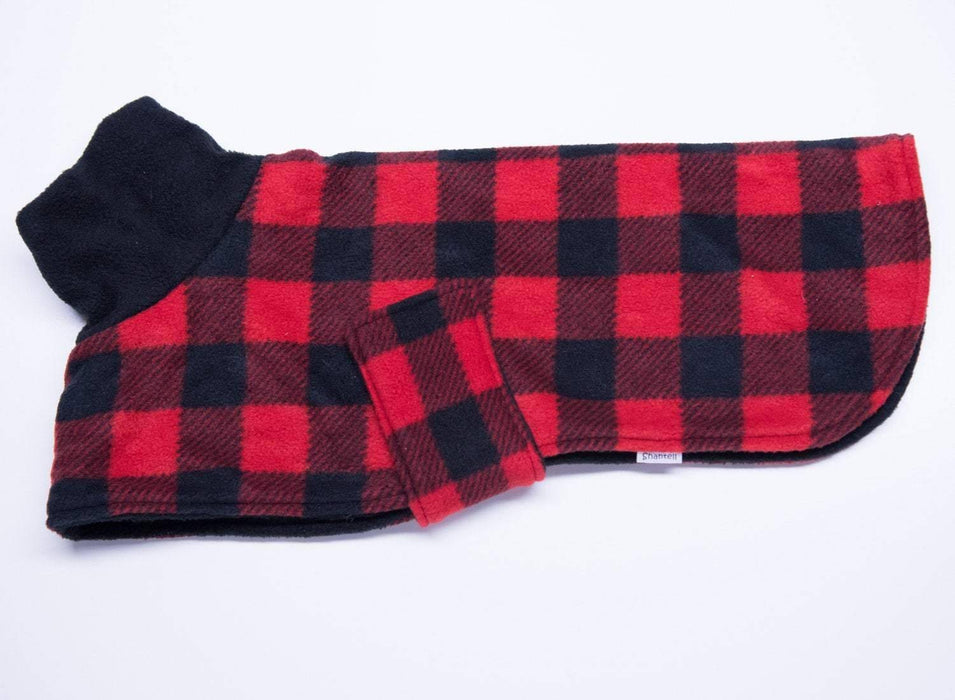 4 couleurs manteau en polar buffalo rouge et noir, gris et noir, beige et noir ou brun et noir pour lévrier italien - doublé de polar noir