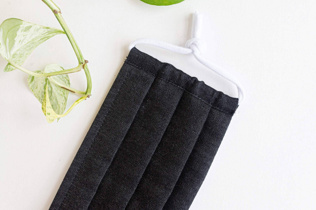 Masque en tissu - rayures & pois & denim noir