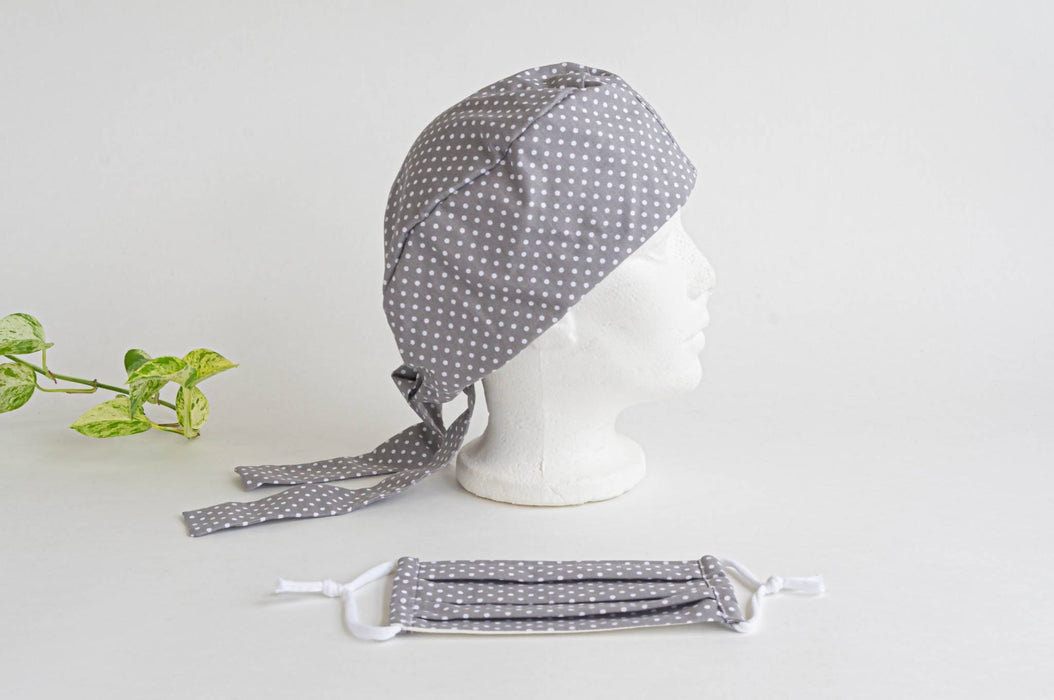 Bonnet chirurgical | motif pois bleu et gris
