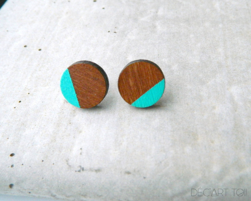 14 couleurs au choix- boucles d'oreilles en bois du québec (merisier) peintes à la main et acier inoxydable