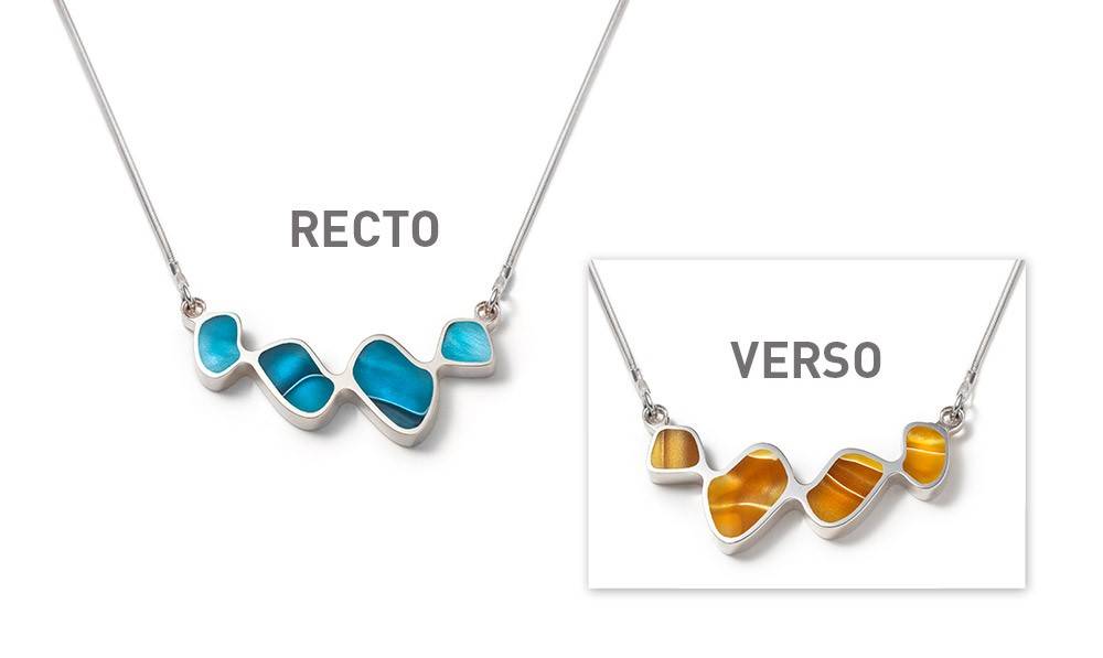 Collier réversible cumulus turquoise et jaune