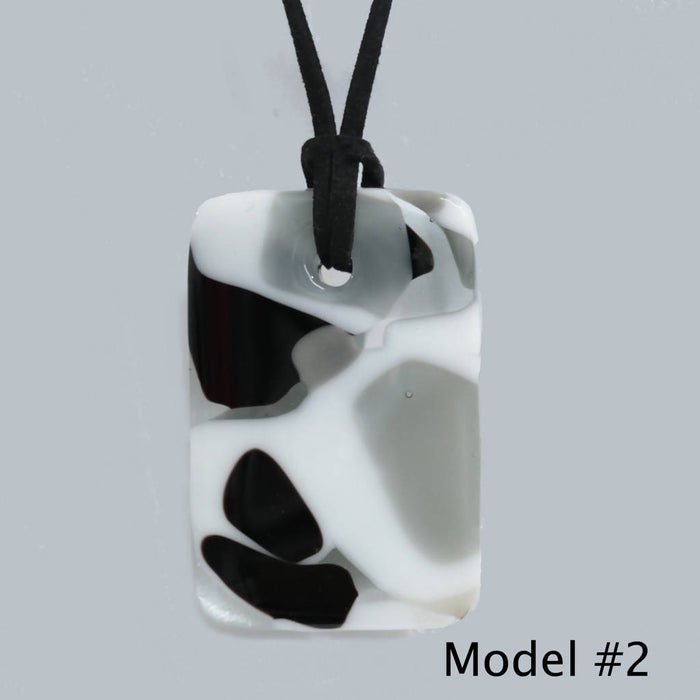 Nouveau/pendentif chic noir gris blanc/rectangulaire/verre fusion/longueur ajustable