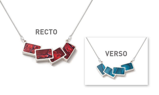 collier argent réversible fait main handmade reversible silver blue and red necklace