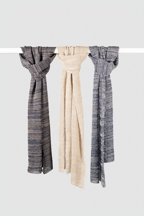 Écharpe 100% lin, chambré marine/naturel