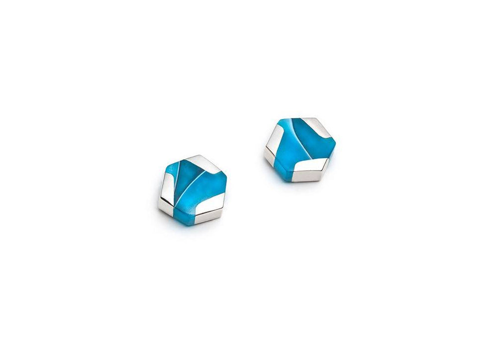 Boucles d'oreilles turquoise hexagonale argent stud - turquoise silver hexagonal stud earrings