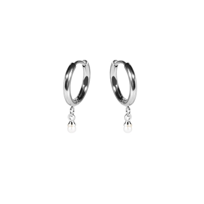 Boucles d'oreilles anneaux avec perle argent en acier inoxydable
