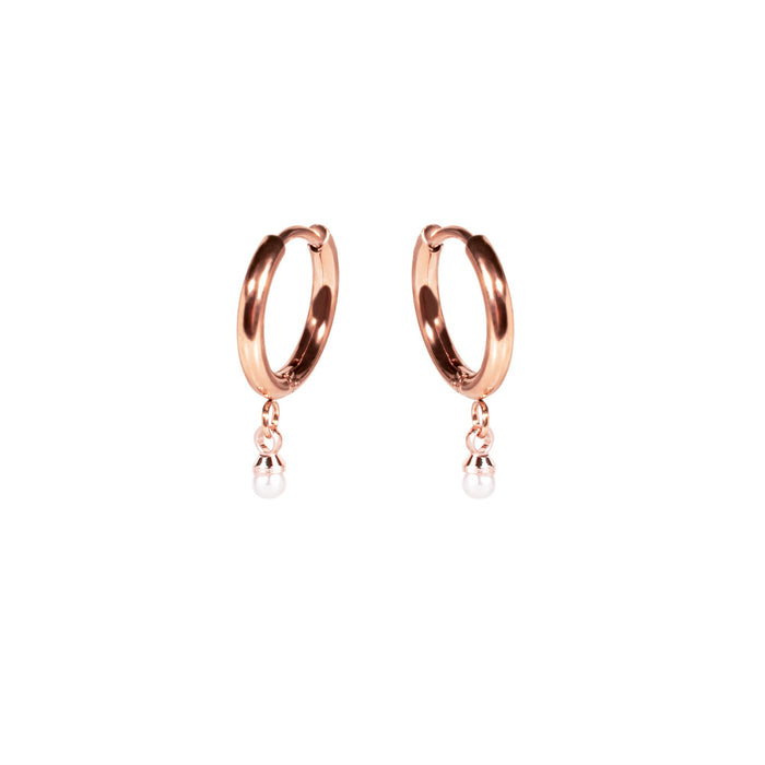 Boucles d'oreilles anneaux avec perle or rose en acier inoxydable