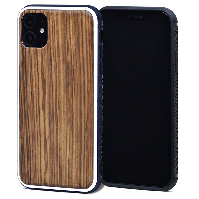 Étui iphone 11 en bois zébré et côtés en tpu