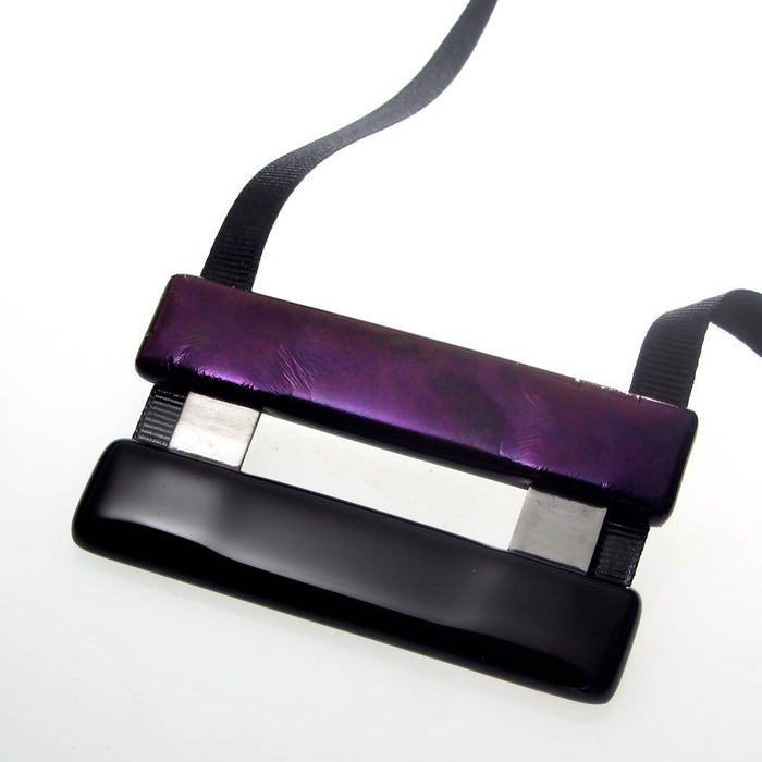 Pendentif noir brillant et violet /fushia irridescent/ensemble contemporain collier géométrique long/hypo allergène /mila