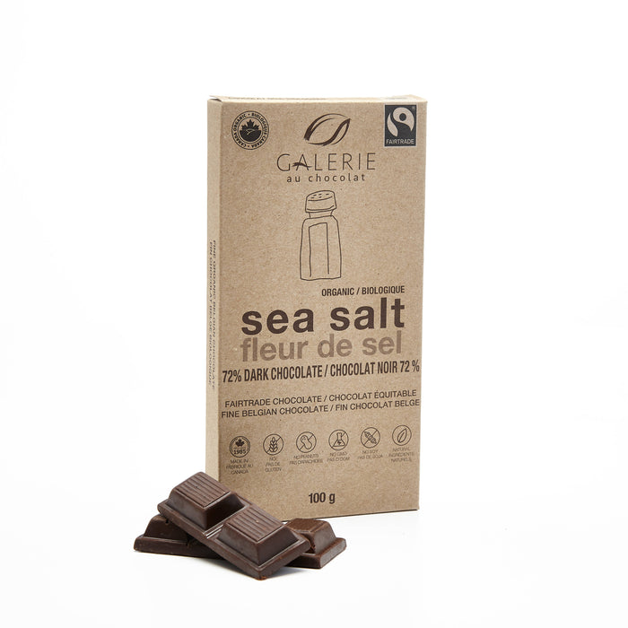Fleur de sel barre de chocolat noir 72% de commerce équitable et biologique