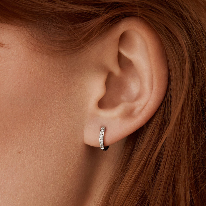 Mini boucles d'oreilles anneaux avec pierres or rose en acier inoxydable