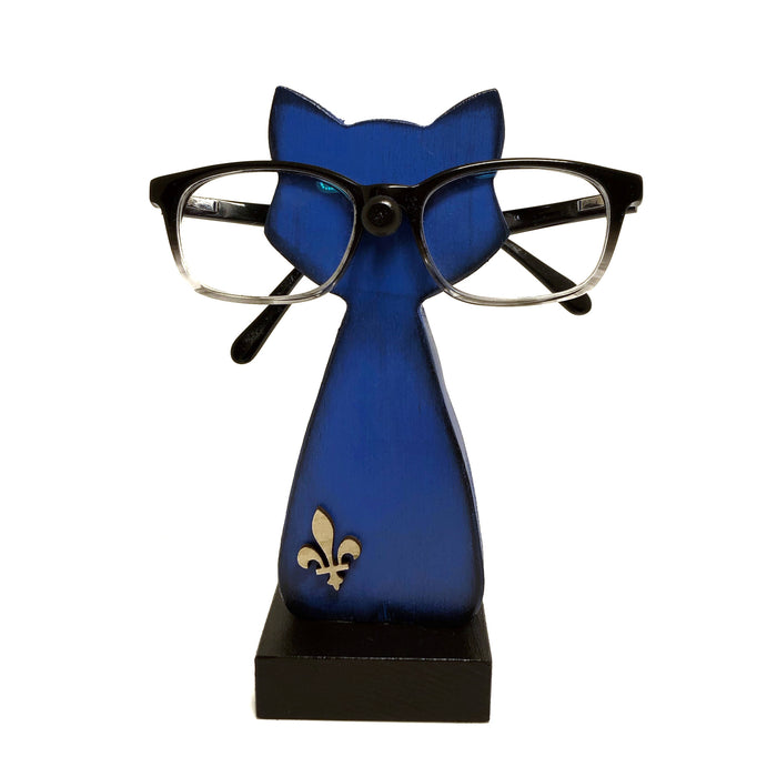 Support à lunettes chat bleu avec fleur de lys