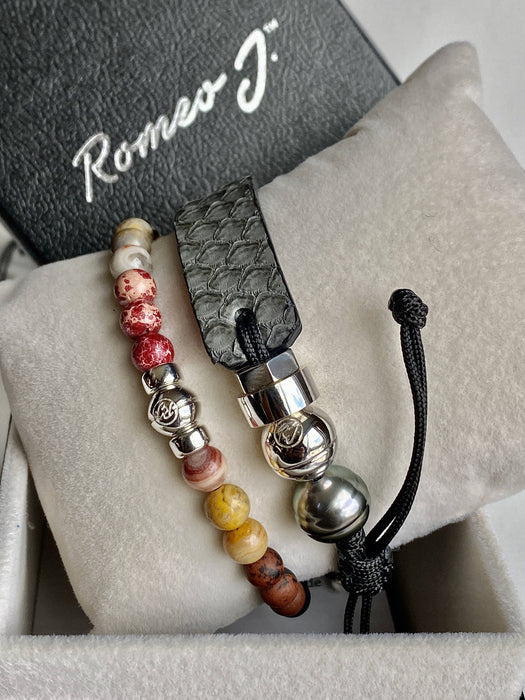 Combos de bracelets cuir de serpent python et pierres semi-précieuses