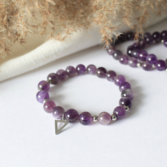 Améthyste - bracelet élastique en pierres semi-précieuses pour femmes : améthyste et acier inoxydable