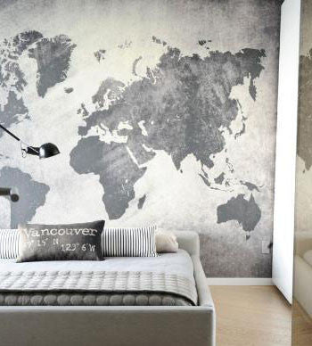 ART WORLD MAP MURAL GREY walldecor-wallmurals WYNIL   