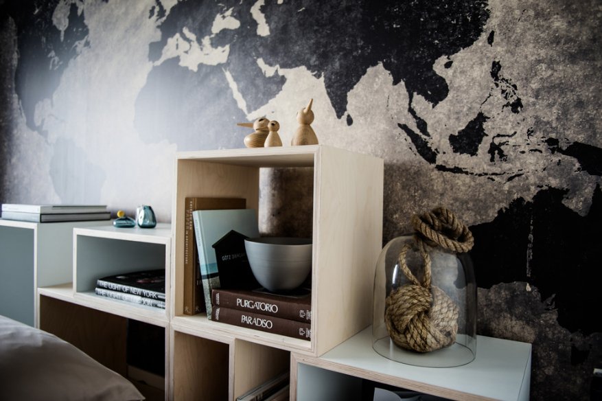 ART WORLD MAP MURAL GREY walldecor-wallmurals WYNIL Pre-Pasted Wallpaper 13' W x 8.5' H / 4m L x 2.5m H 