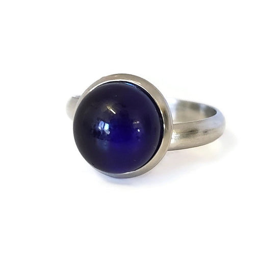 Bague cabochon Minuit, lustré, en verre recyclé - Bijoux Le fil d'Ariane