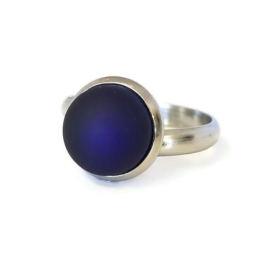 Bague cabochon Minuit, mat, en verre recyclé - Bijoux Le fil d'Ariane