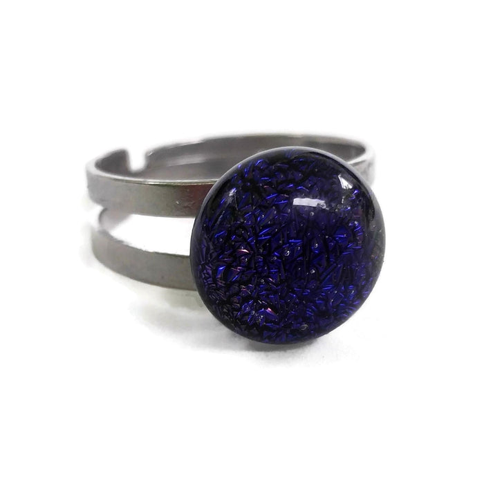 Bague régulière, bleu-violet foncé, verre fusion - Bijoux Le fil d'Ariane