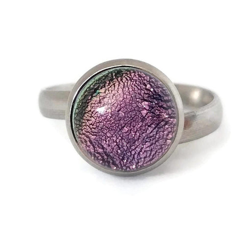 Bague rose pâle, verre fusion - Bijoux Le fil d'Ariane