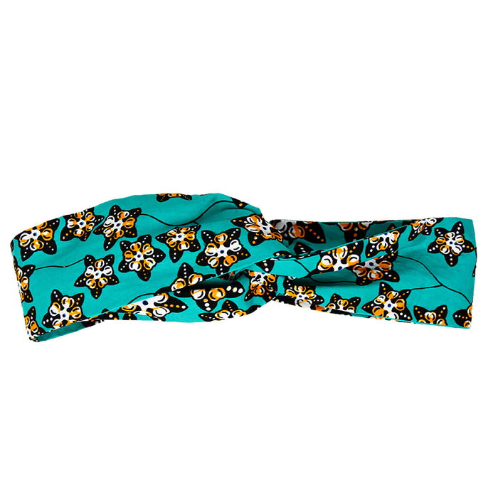 Bandeau croisé - vert avec fleurs