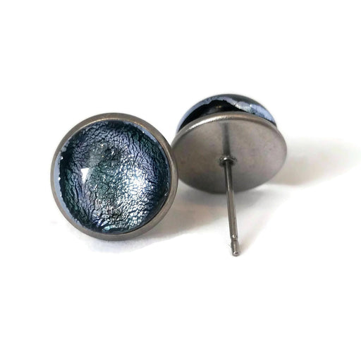 Boucles d'oreilles cabochon argentées, en verre fusion - Bijoux Le fil d'Ariane