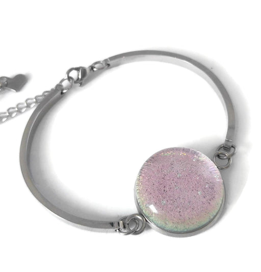 Bracelet d'acier inoxydable et verre fusion transparent rose pâle - Bijoux Le fil d'Ariane