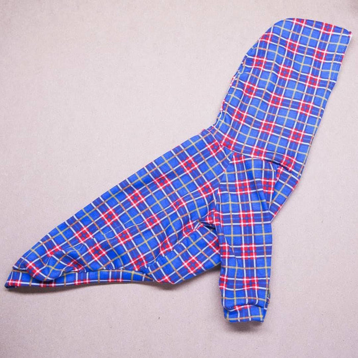 Chandail à capuchon, tshirt à capuche ou sans capuchon pour lévrier italien ou autre race de chien motif carreaux style chalet rouge et bleu