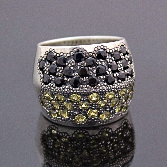 Bague abeille en argent sterling sertie de saphirs jaunes et noirs