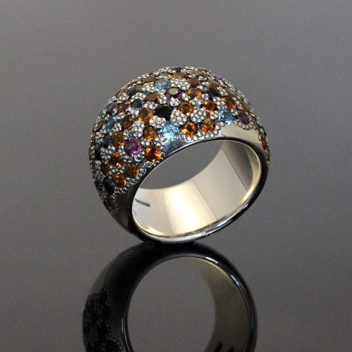 Bague bonbon en argent sterling sertie de saphirs jaunes et noirs