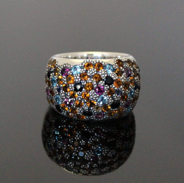 Bague bonbon en argent sterling sertie de saphirs jaunes et noirs