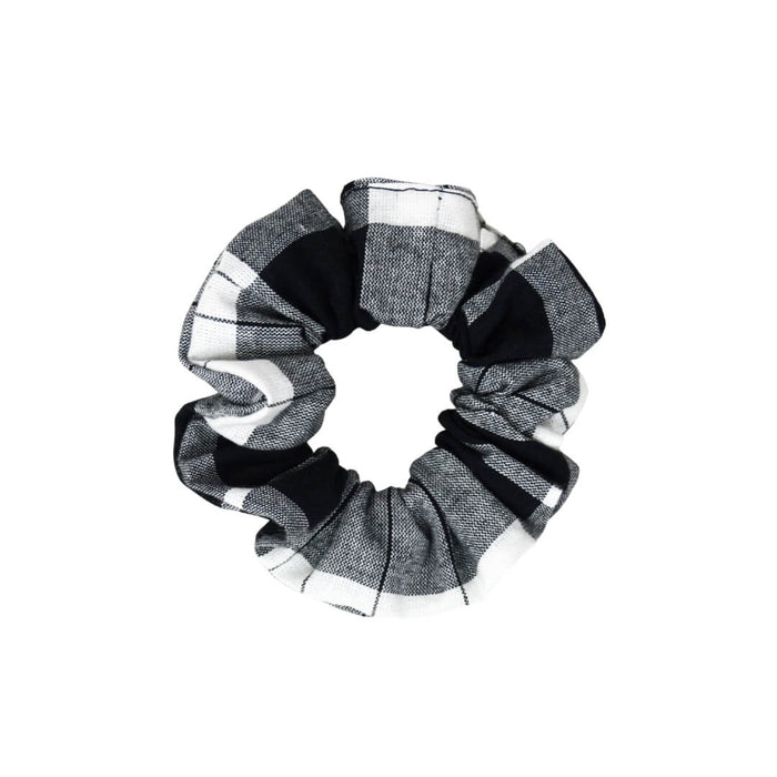 Chouchou à carreaux blanc, noir et gris - madras