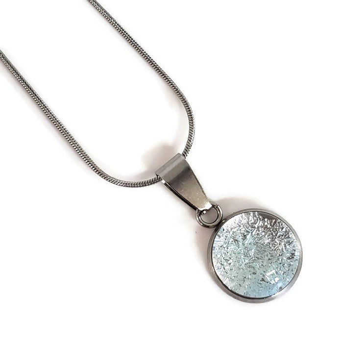 Collier cabochon argent transparent, verre fusion