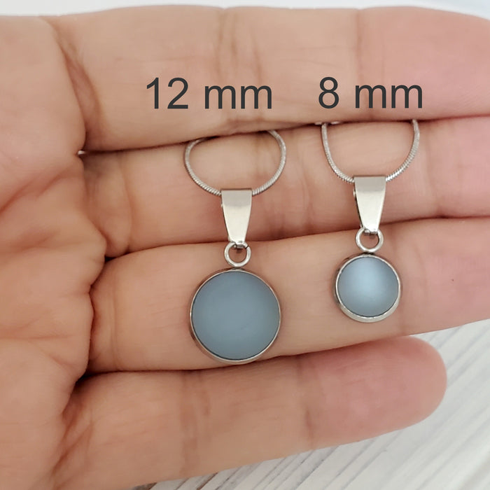 Collier cabochon argent transparent, verre fusion