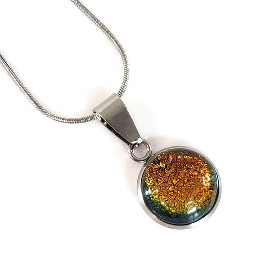 Collier cabochon, orange, verre fusion - Bijoux Le fil d'Ariane