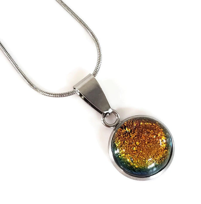 Collier cabochon, orange, verre fusion - Bijoux Le fil d'Ariane