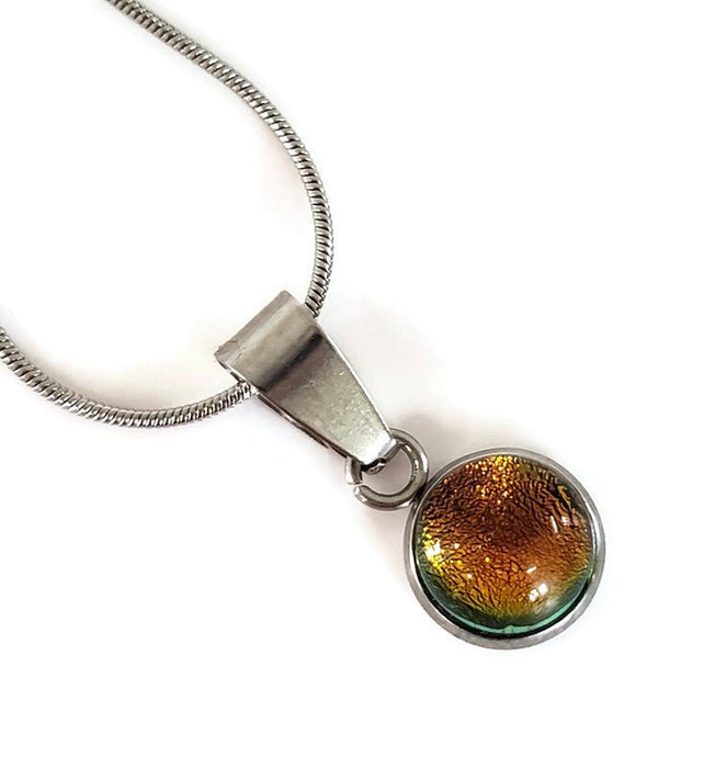 Collier cabochon, orange, verre fusion - Bijoux Le fil d'Ariane