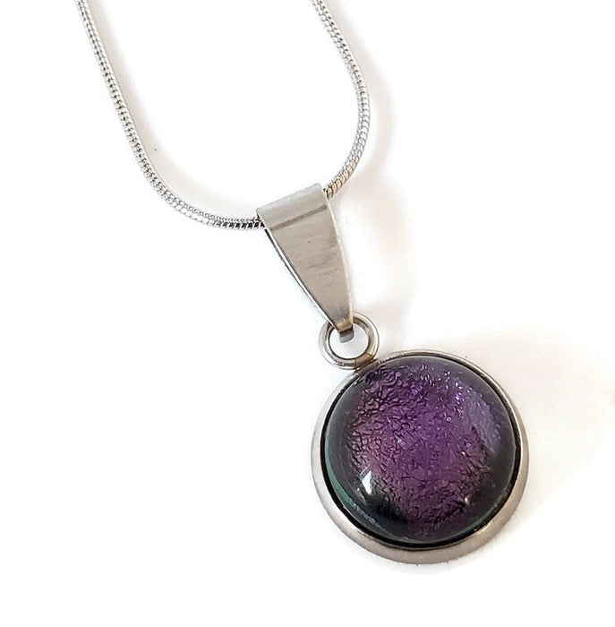 Collier cabochon, violet, verre fusion - Bijoux Le fil d'Ariane
