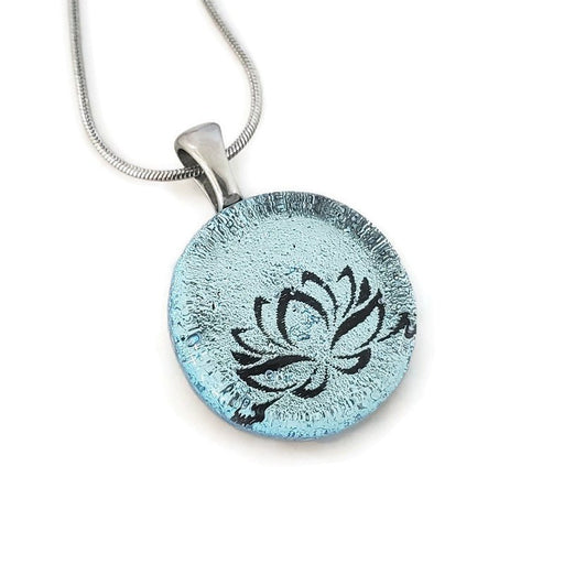 Collier fleur de lotus, rond en verre fusion - Bijoux Le fil d'Ariane