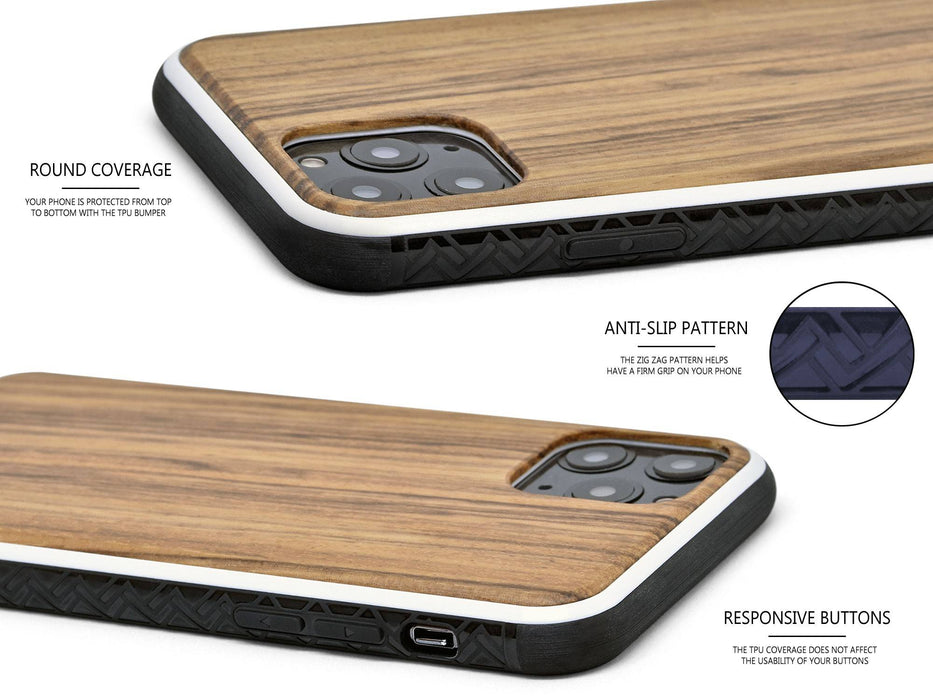 Étui iphone 11 pro en bois zébré et côtés en tpu