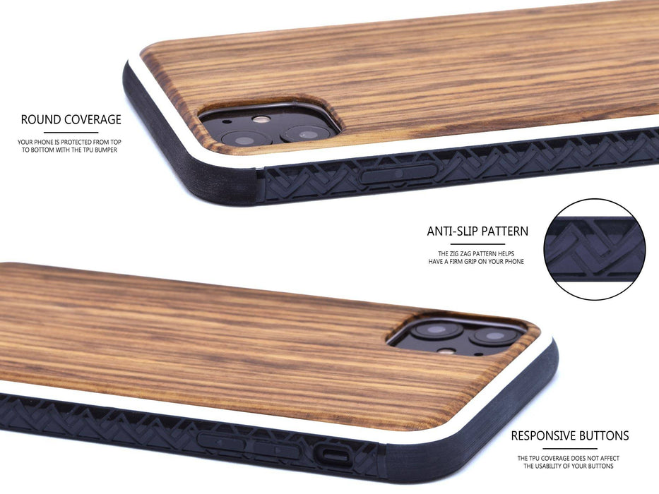 Étui iphone 11 en bois zébré et côtés en tpu