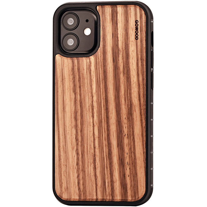 Étui iphone 12 mini en bois de zèbre et côtés en tpu