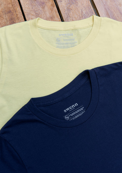 2 t-shirts bleu marine - jaune pâle