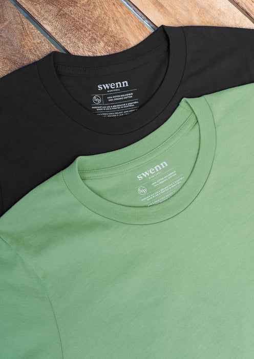 2 t-shirts noir - vert lichen