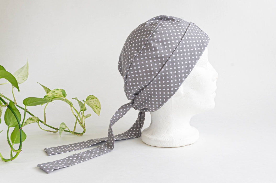 Bonnet chirurgical | motif pois bleu et gris