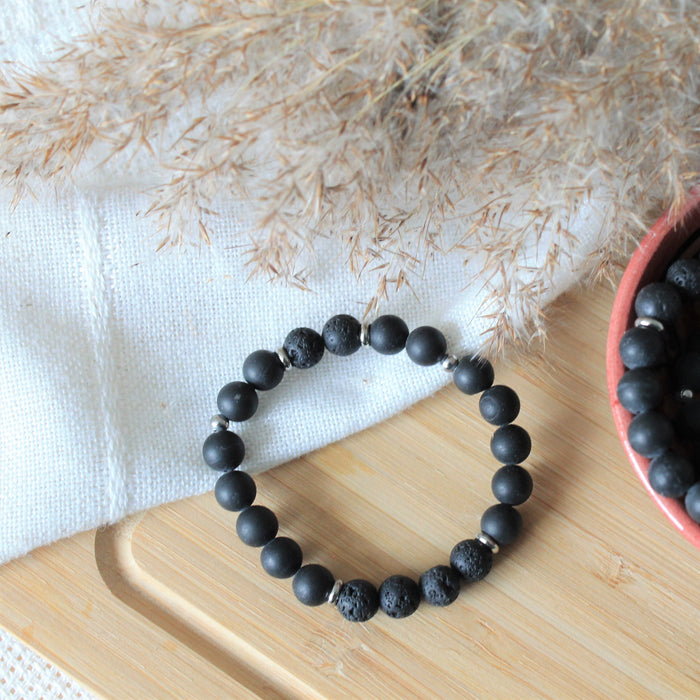 Bracelet onyx, diffuseur d'huiles essentielles pour femmes et hommes en pierres de lave noire et onyx et acier inoxydable