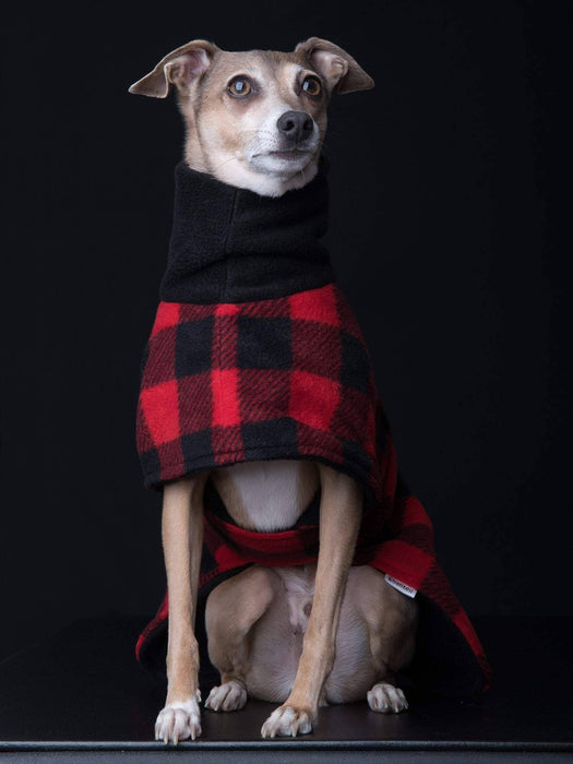 4 couleurs manteau en polar buffalo rouge et noir, gris et noir, beige et noir ou brun et noir pour lévrier italien - doublé de polar noir