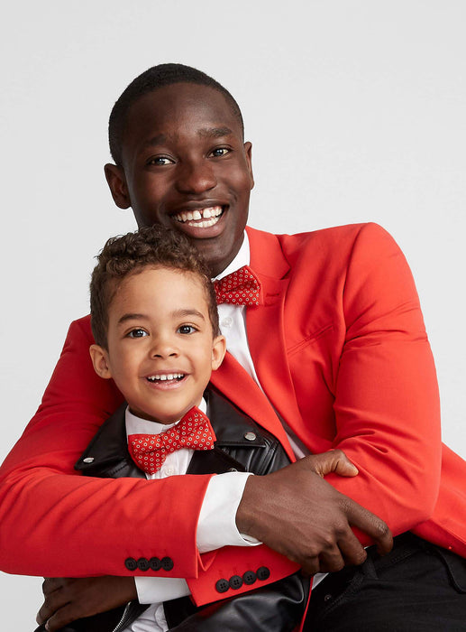 Noeuds papillon père-fils - rouge pois cerclés blancs